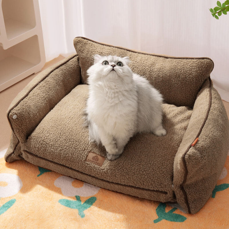 Cama rectangular desmontable para gato de tela sherpa minimalista moderna con relleno de algodón PP para sala de estar y dormitorio 