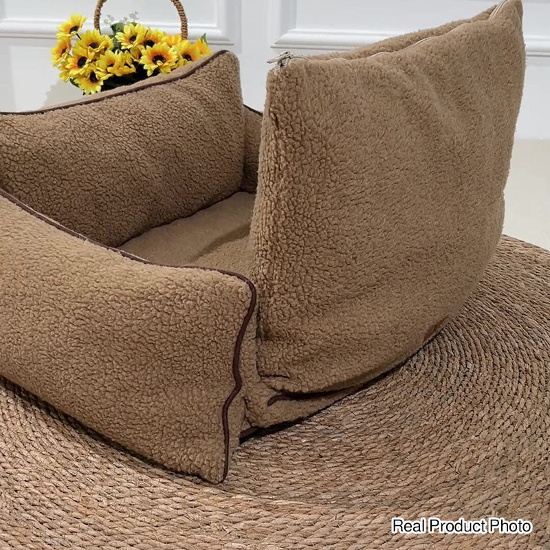 Cama rectangular desmontable para gato de tela sherpa minimalista moderna con relleno de algodón PP para sala de estar y dormitorio 