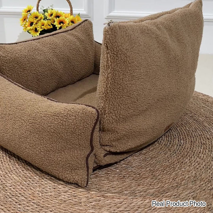 Cama rectangular desmontable para gato de tela sherpa minimalista moderna con relleno de algodón PP para sala de estar y dormitorio 