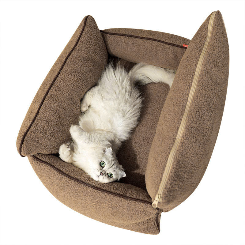 Cama rectangular desmontable para gato de tela sherpa minimalista moderna con relleno de algodón PP para sala de estar y dormitorio 