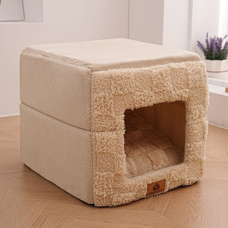 Cama cuadrada plegable de felpa de algodón minimalista moderna para gato para sala de estar y dormitorio 