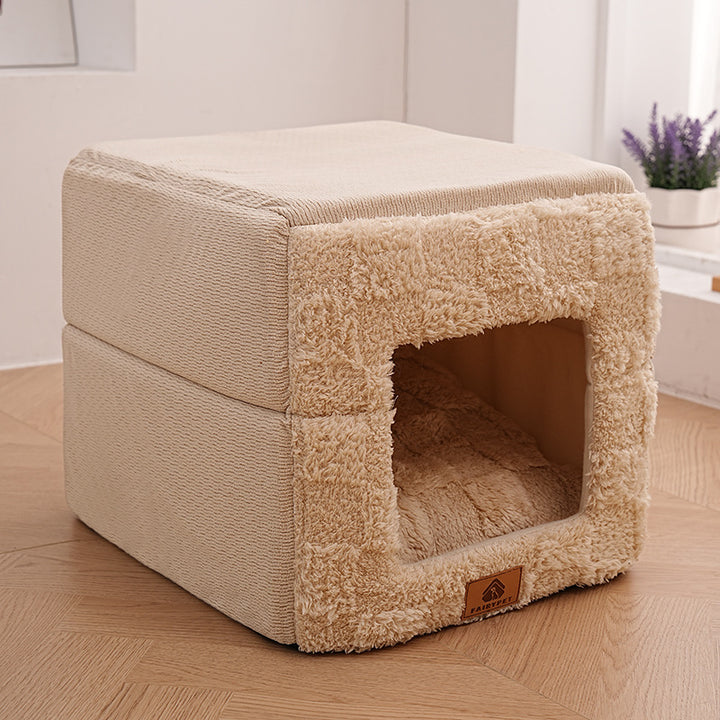 Cama cuadrada plegable de felpa de algodón minimalista moderna para gato para sala de estar y dormitorio 