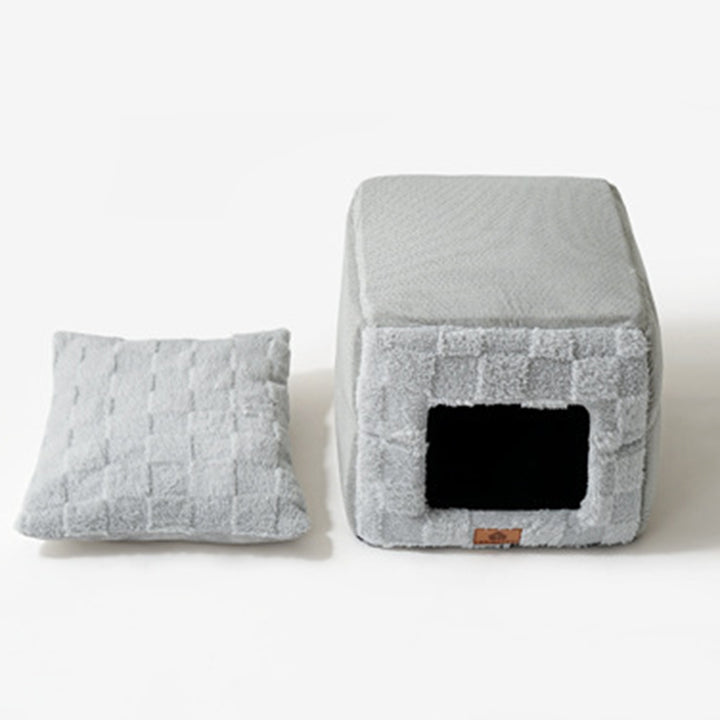 Cama cuadrada plegable de felpa de algodón minimalista moderna para gato para sala de estar y dormitorio 