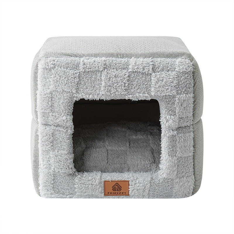 Cama cuadrada plegable de felpa de algodón minimalista moderna para gato para sala de estar y dormitorio 