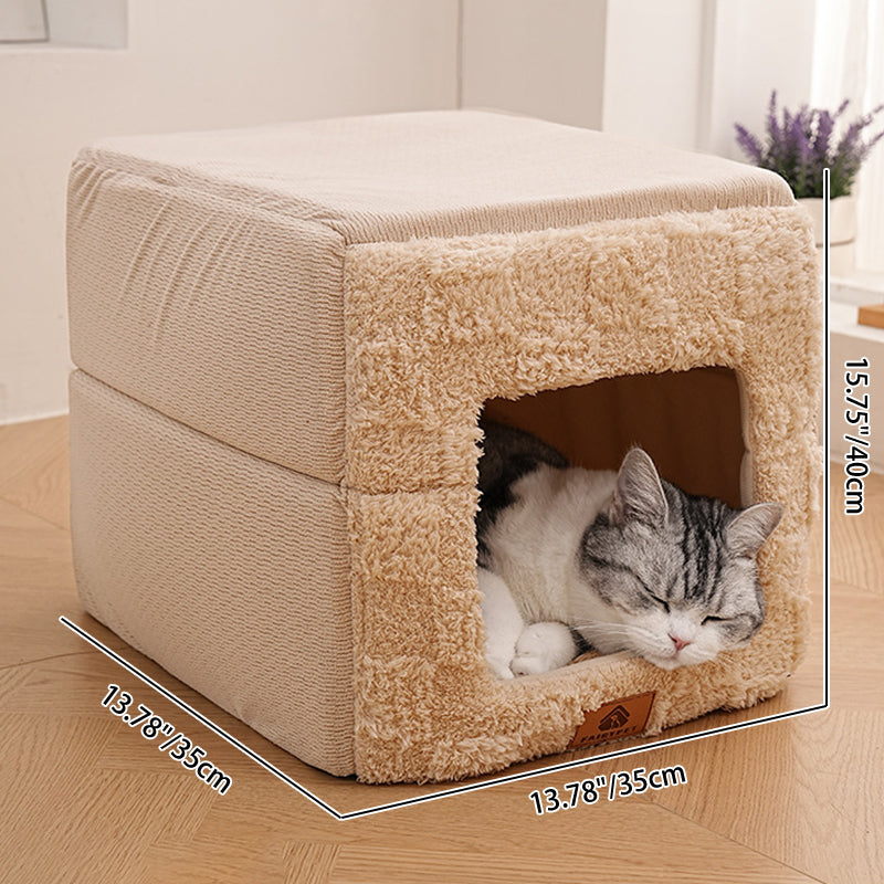 Cama cuadrada plegable de felpa de algodón minimalista moderna para gato para sala de estar y dormitorio 