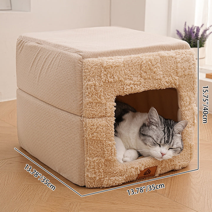 Cama cuadrada plegable de felpa de algodón minimalista moderna para gato para sala de estar y dormitorio 