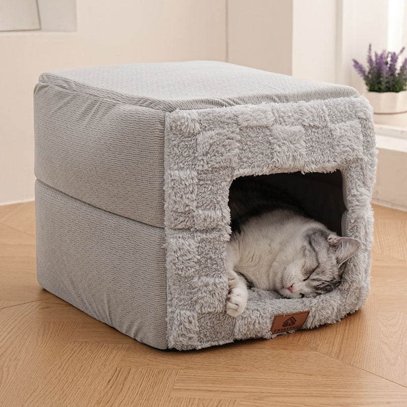 Cama cuadrada plegable de felpa de algodón minimalista moderna para gato para sala de estar y dormitorio 
