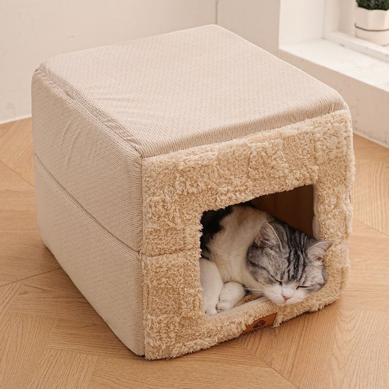 Cama cuadrada plegable de felpa de algodón minimalista moderna para gato para sala de estar y dormitorio 