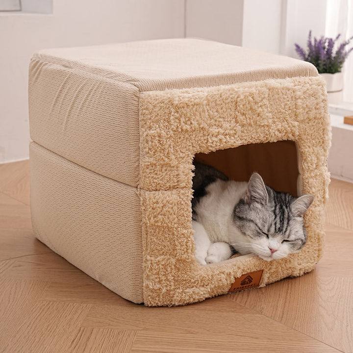 Cama cuadrada plegable de felpa de algodón minimalista moderna para gato para sala de estar y dormitorio 