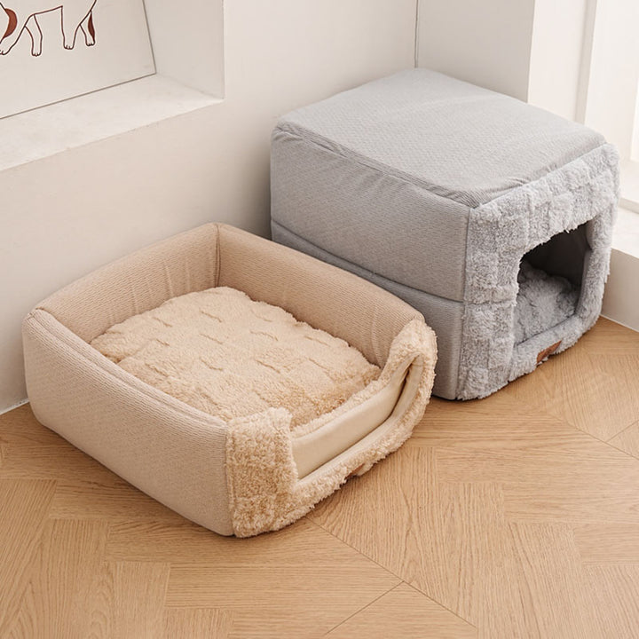 Cama cuadrada plegable de felpa de algodón minimalista moderna para gato para sala de estar y dormitorio 