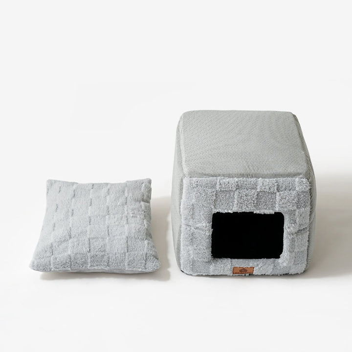 Cama cuadrada plegable de felpa de algodón minimalista moderna para gato para sala de estar y dormitorio 