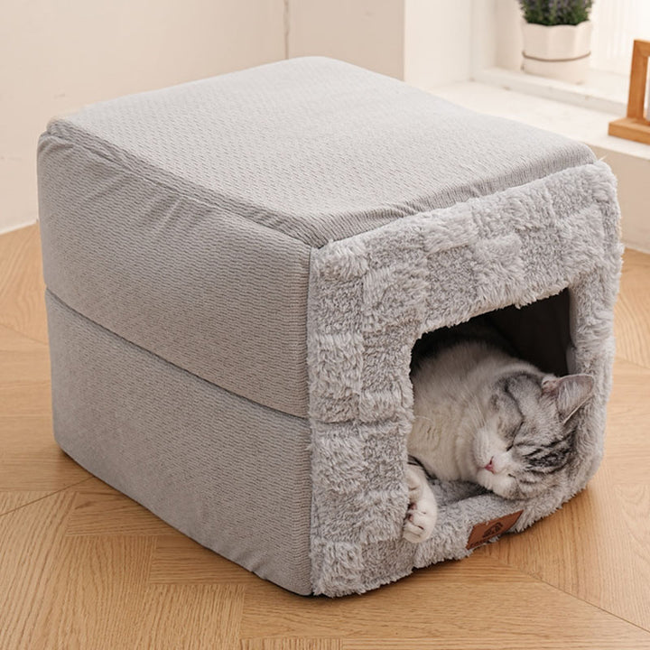 Cama cuadrada plegable de felpa de algodón minimalista moderna para gato para sala de estar y dormitorio 