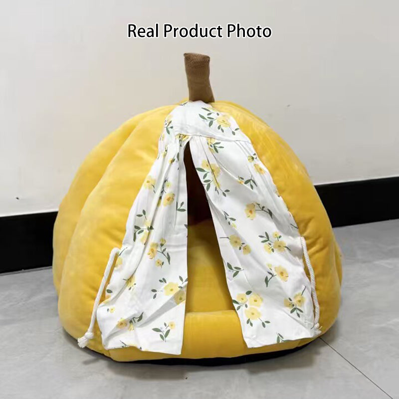 Contemporary Creative Velvet PP Cotton Pumpkin-Shaped Cat Bed For Living Room &amp; Bedroom