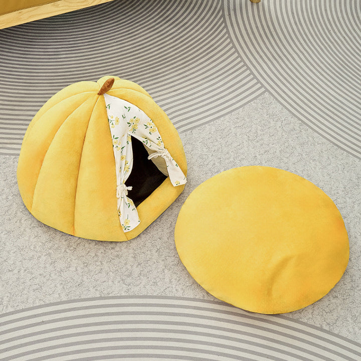 Contemporary Creative Velvet PP Cotton Pumpkin-Shaped Cat Bed For Living Room &amp; Bedroom