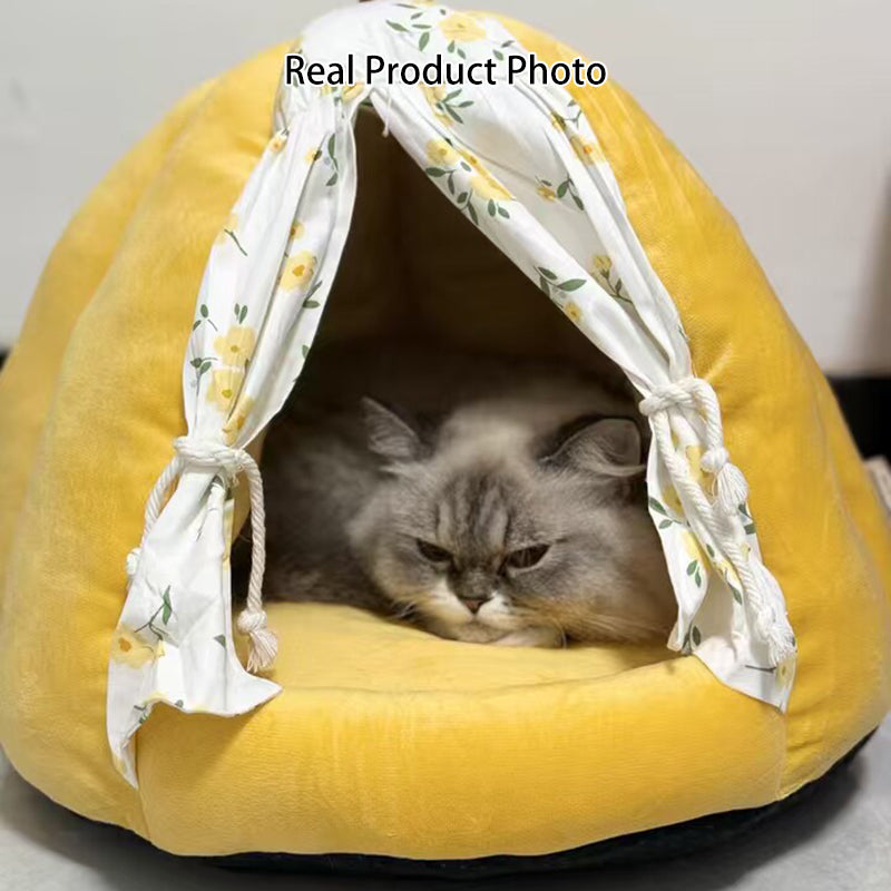 Contemporary Creative Velvet PP Cotton Pumpkin-Shaped Cat Bed For Living Room &amp; Bedroom