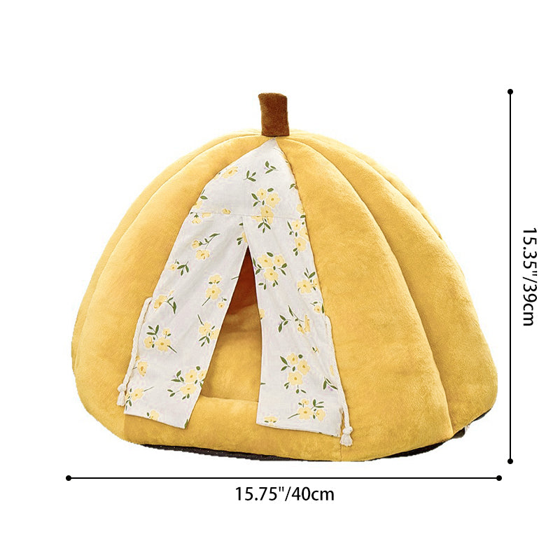 Contemporary Creative Velvet PP Cotton Pumpkin-Shaped Cat Bed For Living Room &amp; Bedroom