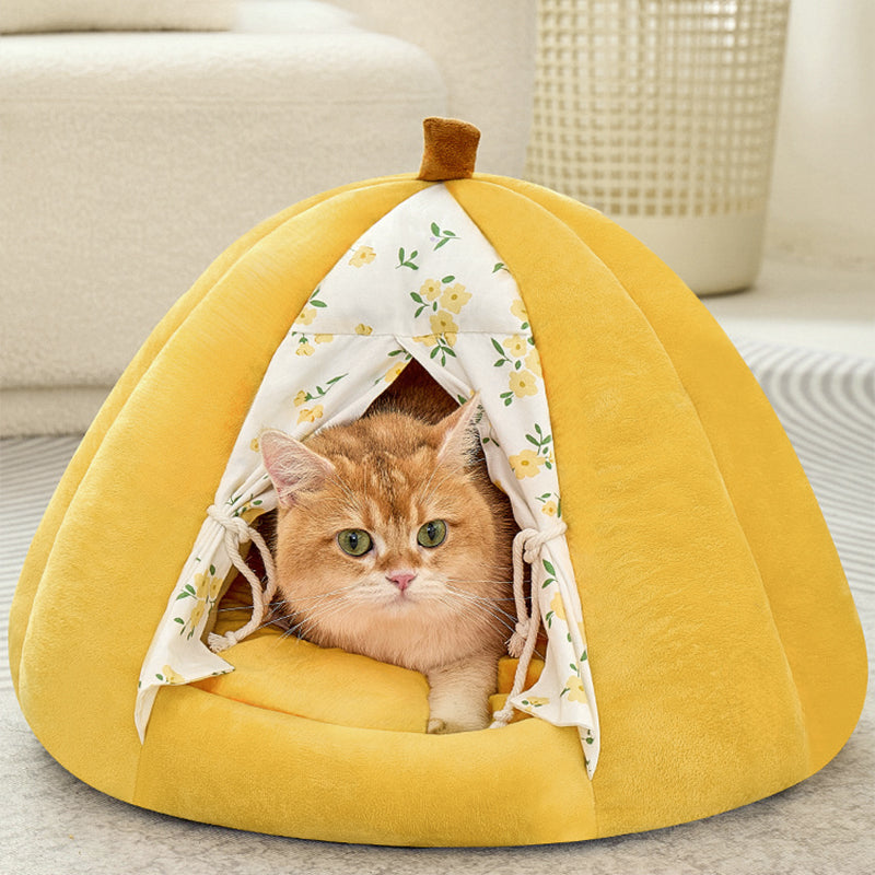 Contemporary Creative Velvet PP Cotton Pumpkin-Shaped Cat Bed For Living Room &amp; Bedroom