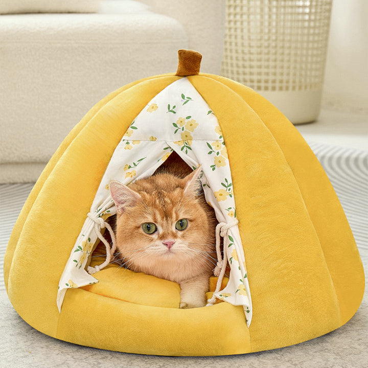 Contemporary Creative Velvet PP Cotton Pumpkin-Shaped Cat Bed For Living Room &amp; Bedroom