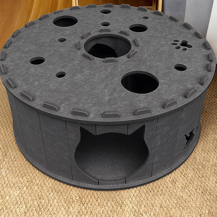 Contemporary Creative Felt Round Cat Bed With Tunnel Design For Living Room &amp; Bedroom