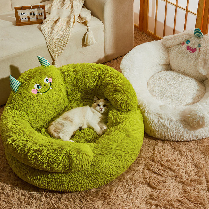Modernes kreatives rundes Cartoon-Katzenbett aus langem Samt für Wohnzimmer &amp; Schlafzimmer 