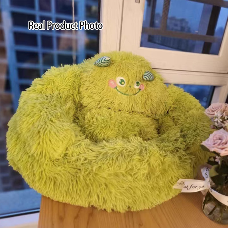 Modernes kreatives rundes Cartoon-Katzenbett aus langem Samt für Wohnzimmer &amp; Schlafzimmer 