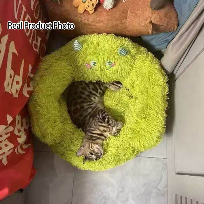 Modernes kreatives rundes Cartoon-Katzenbett aus langem Samt für Wohnzimmer &amp; Schlafzimmer 