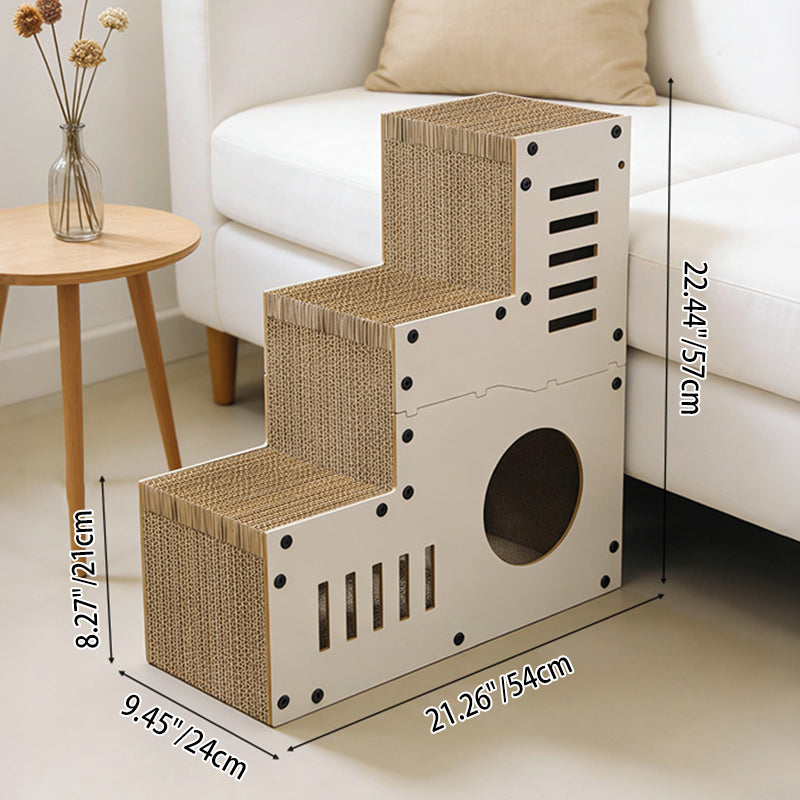 Modern Minimalist MDF Corrugated Paper Rectangular Cat Bed Stair Design Multi-Functional Cat Scratching Board For Living Room &amp; Bedroom