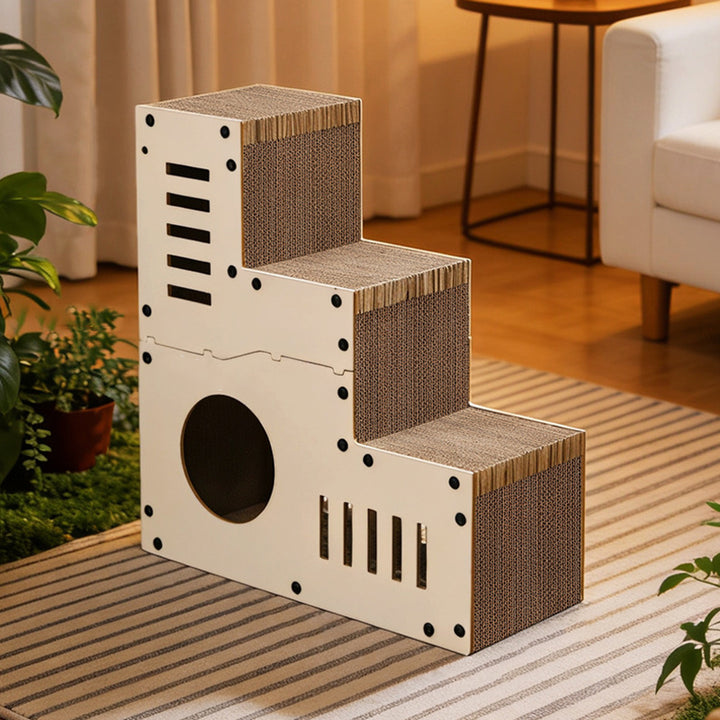 Modern Minimalist MDF Corrugated Paper Rectangular Cat Bed Stair Design Multi-Functional Cat Scratching Board For Living Room & Bedroom