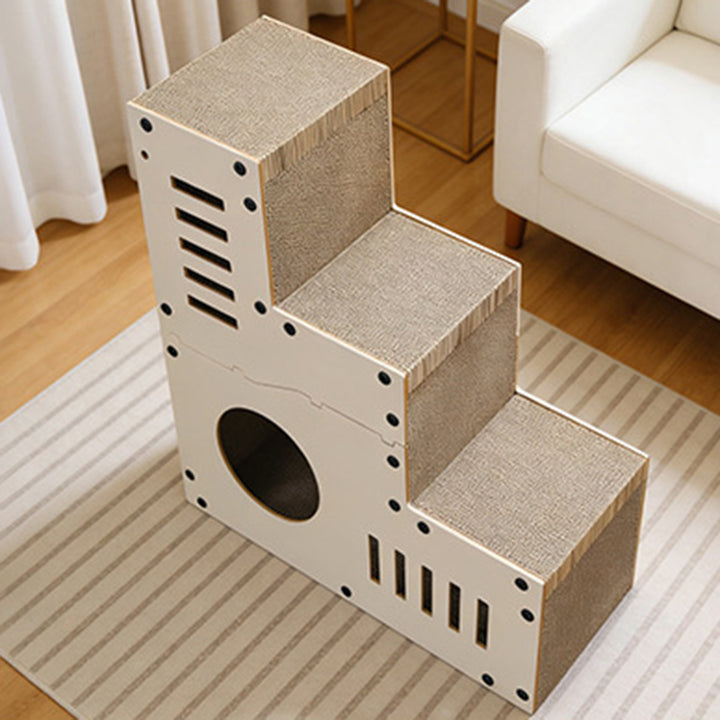 Modern Minimalist MDF Corrugated Paper Rectangular Cat Bed Stair Design Multi-Functional Cat Scratching Board For Living Room & Bedroom