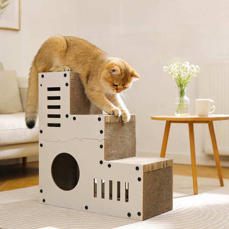 Modern Minimalist MDF Corrugated Paper Rectangular Cat Bed Stair Design Multi-Functional Cat Scratching Board For Living Room &amp; Bedroom