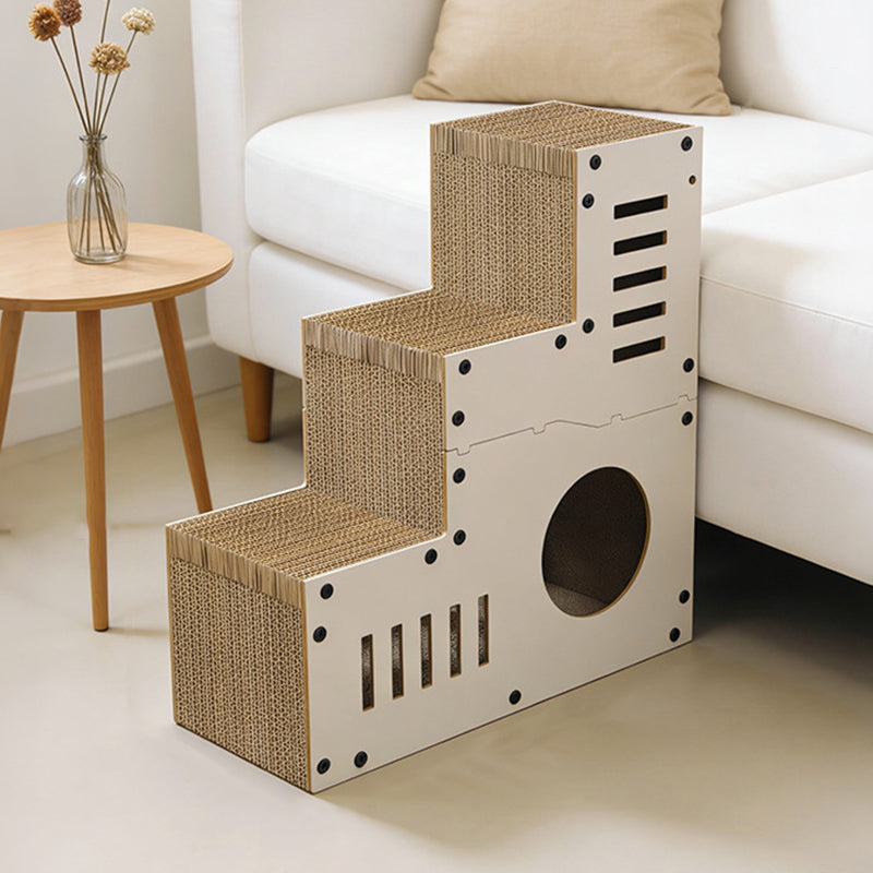 Modern Minimalist MDF Corrugated Paper Rectangular Cat Bed Stair Design Multi-Functional Cat Scratching Board For Living Room &amp; Bedroom