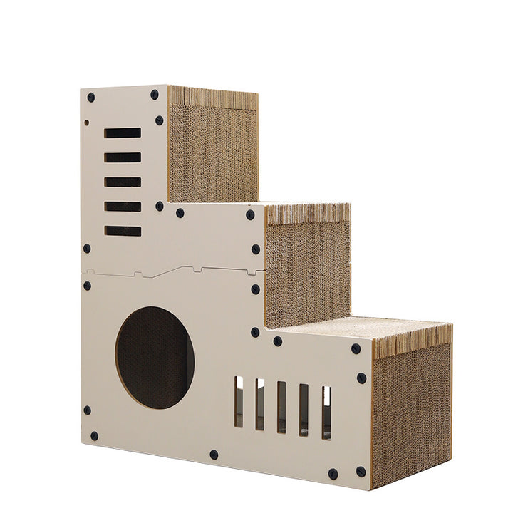 Modern Minimalist MDF Corrugated Paper Rectangular Cat Bed Stair Design Multi-Functional Cat Scratching Board For Living Room &amp; Bedroom