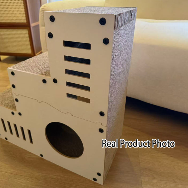 Modern Minimalist MDF Corrugated Paper Rectangular Cat Bed Stair Design Multi-Functional Cat Scratching Board For Living Room &amp; Bedroom