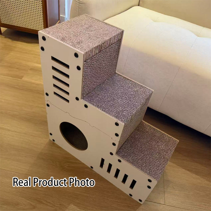 Modern Minimalist MDF Corrugated Paper Rectangular Cat Bed Stair Design Multi-Functional Cat Scratching Board For Living Room &amp; Bedroom