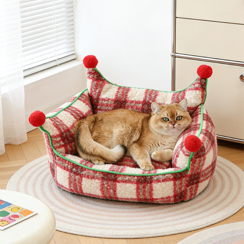 Contemporary Creative Short Velvet PP Cotton Cat Bed With Removable Pad For Living Room &amp; Bedroom