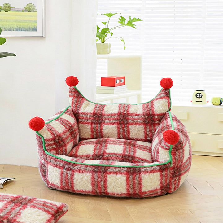 Contemporary Creative Short Velvet PP Cotton Cat Bed With Removable Pad For Living Room & Bedroom