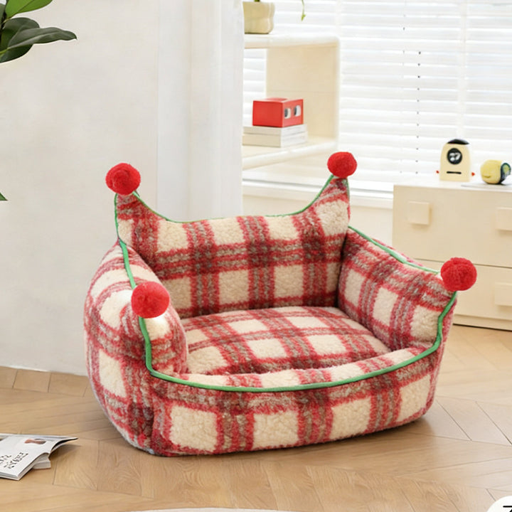 Contemporary Creative Short Velvet PP Cotton Cat Bed With Removable Pad For Living Room & Bedroom