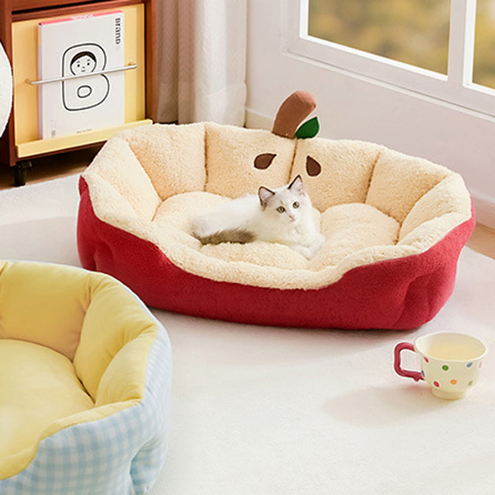 Moderne kreative Katzenhöhle in Ellipsen- und Apfelform aus Milk Velvet und Baumwollsamt für Wohnzimmer &amp; Schlafzimmer 