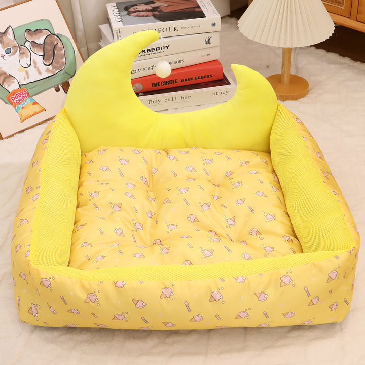 Contemporary Creative Oxford Fabric PP Cotton Rectangular Moon-Shaped Cat Bed 1-Toy Ball For Living Room & Bedroom