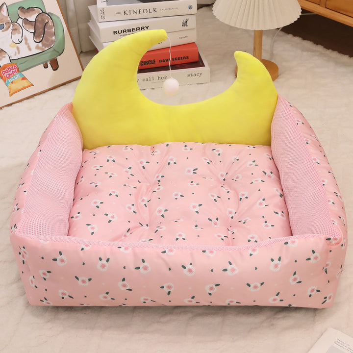 Contemporary Creative Oxford Fabric PP Cotton Rectangular Moon-Shaped Cat Bed 1-Toy Ball For Living Room & Bedroom
