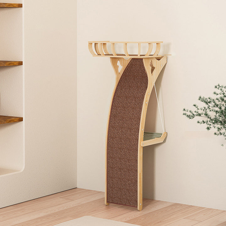 Modern Minimalist Plywood MDF Cotton-linen Rectangular Arc-Shaped Cat Tree & Condos 1-Hammock 1-Perch 1-Scratching Board For Living Room