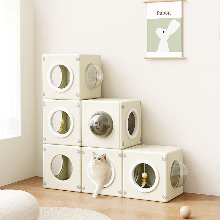 Modern Minimalist Resin PET Square Cat Bed 1-Toy Ball & Interchangeable Design For Living Room & Bedroom