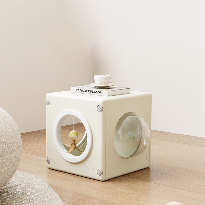 Modern Minimalist Resin PET Square Cat Bed 1-Toy Ball & Interchangeable Design For Living Room & Bedroom