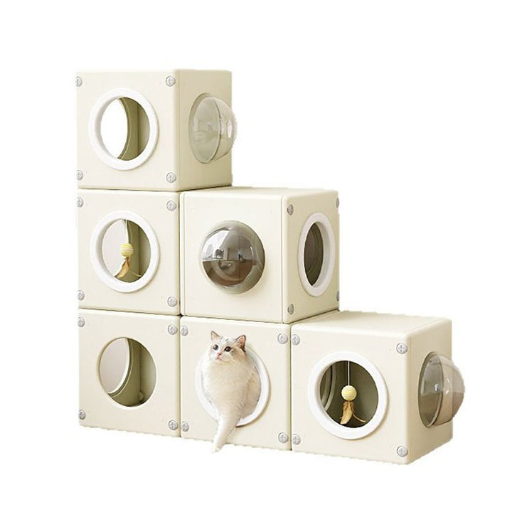 Modern Minimalist Resin PET Square Cat Bed 1-Toy Ball &amp; Interchangeable Design For Living Room &amp; Bedroom
