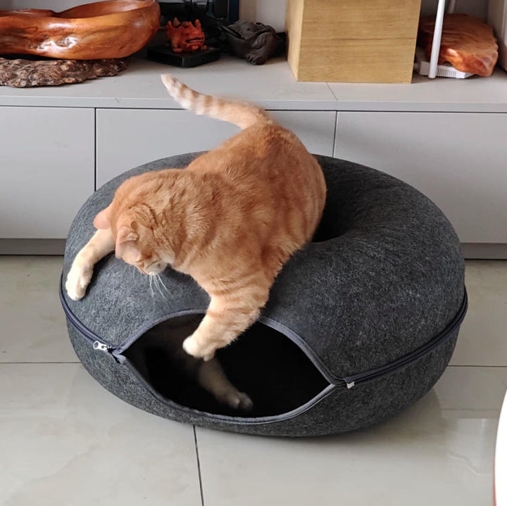 Modern Minimalist Felt Round Cat Bed With Zipper Design For Living Room &amp; Bedroom