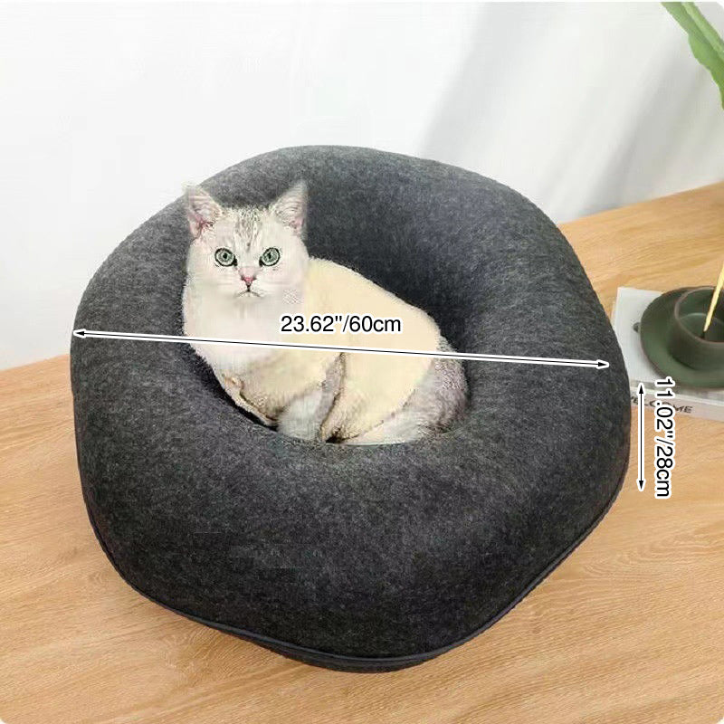 Modern Minimalist Felt Round Cat Bed With Zipper Design For Living Room &amp; Bedroom