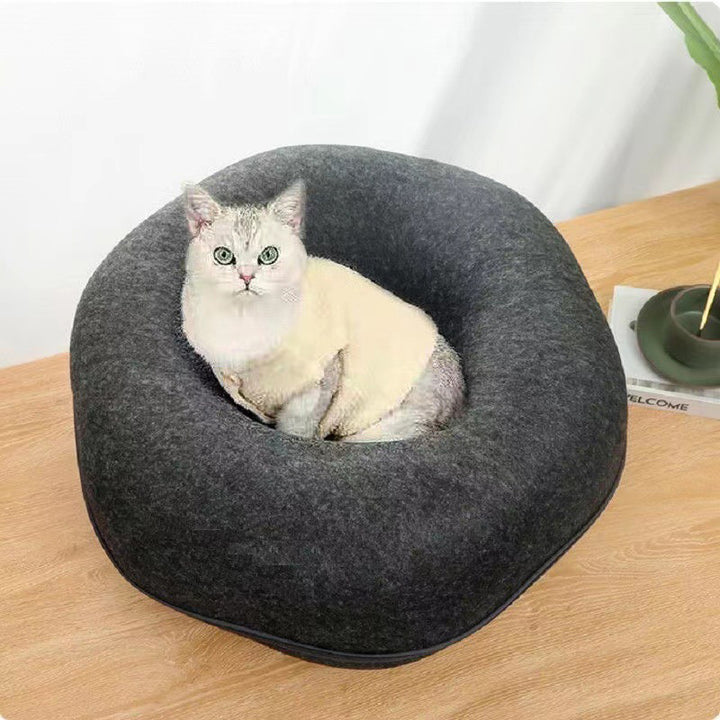 Modern Minimalist Felt Round Cat Bed With Zipper Design For Living Room & Bedroom