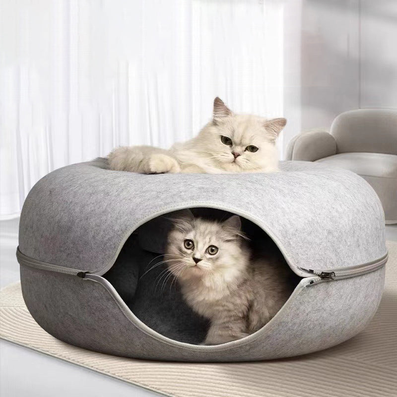 Modern Minimalist Felt Round Cat Bed With Zipper Design For Living Room &amp; Bedroom