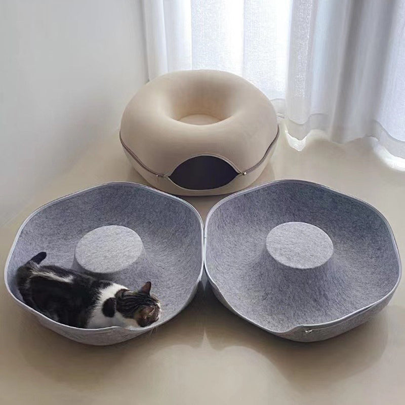Modern Minimalist Felt Round Cat Bed With Zipper Design For Living Room &amp; Bedroom