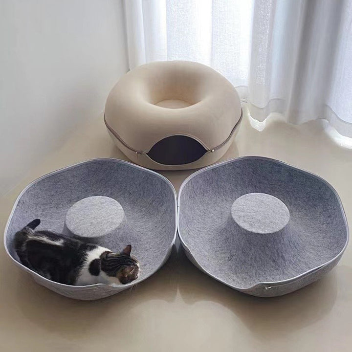 Modern Minimalist Felt Round Cat Bed With Zipper Design For Living Room & Bedroom